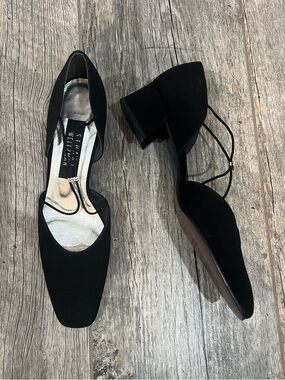 Vintage *Mint* Stuart Weitzman Black D’Orsay Block Heel Rhinestone Spain 7.5